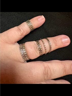 Sterling Silver Stacked Textured Midi Rings - Set of 6